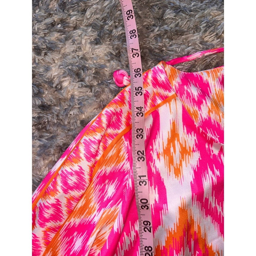 Gretchen Scott Jersey Dress Ikat Print Pink Orange White Pockets L - Picture 6 of 8